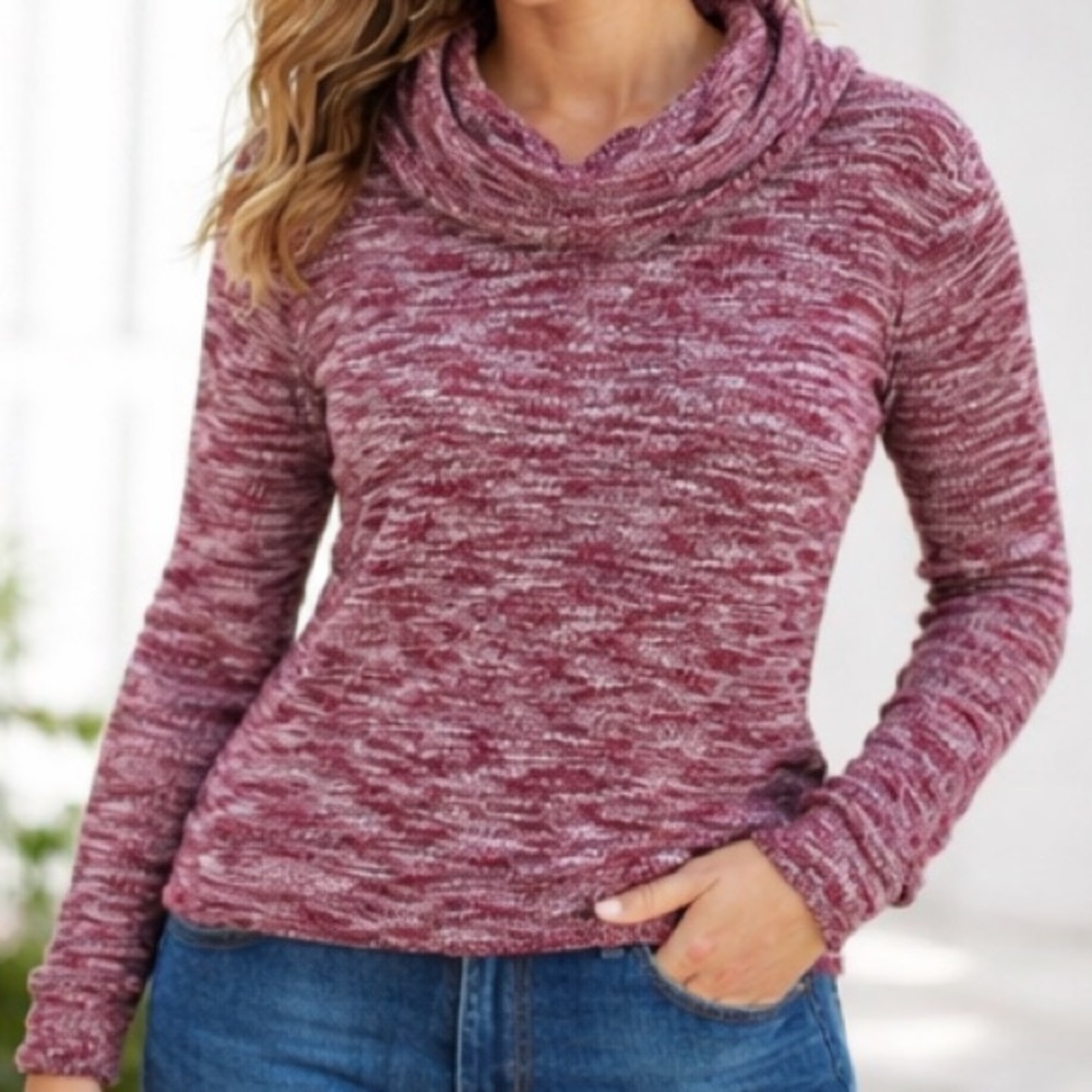 Merona Women’s Marled Burgundy‎ Cowl Neck Pullover Sweater Small Long Sleeve